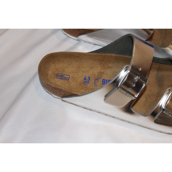 Birkenstock Women's Arizona Buckle‎ Narrow Fit Birko Flor Sandals SILVER - Picture 4 of 7